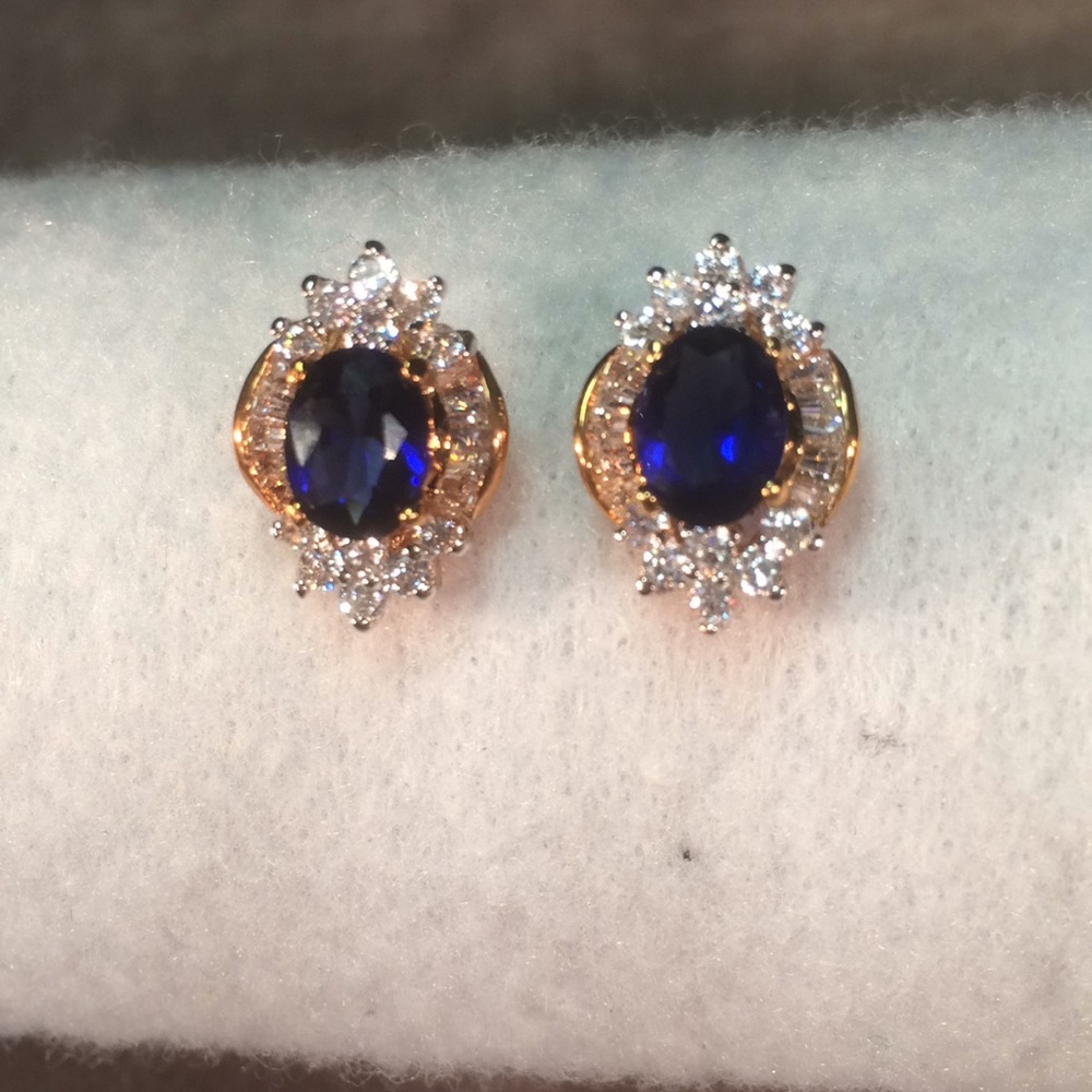Sapphire n White Glass Earrings